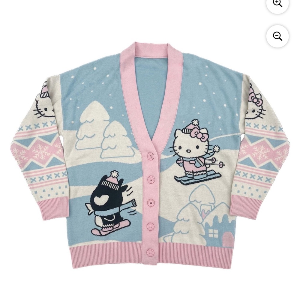 NWT Hello Kitty women’s  Cartoon Knit Cardigan Sz L
